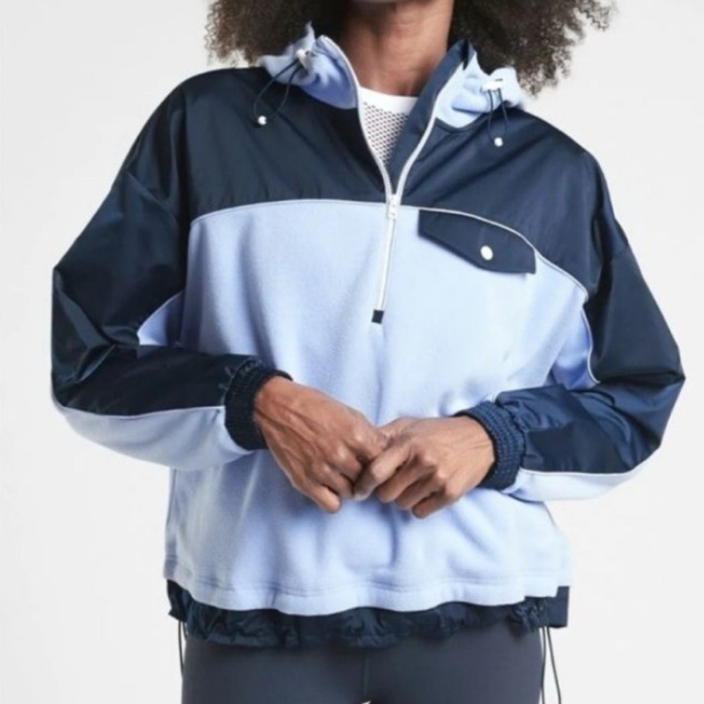Athleta Zion micro fleece Navy and Lavender Zip-Up jacket size M Like New